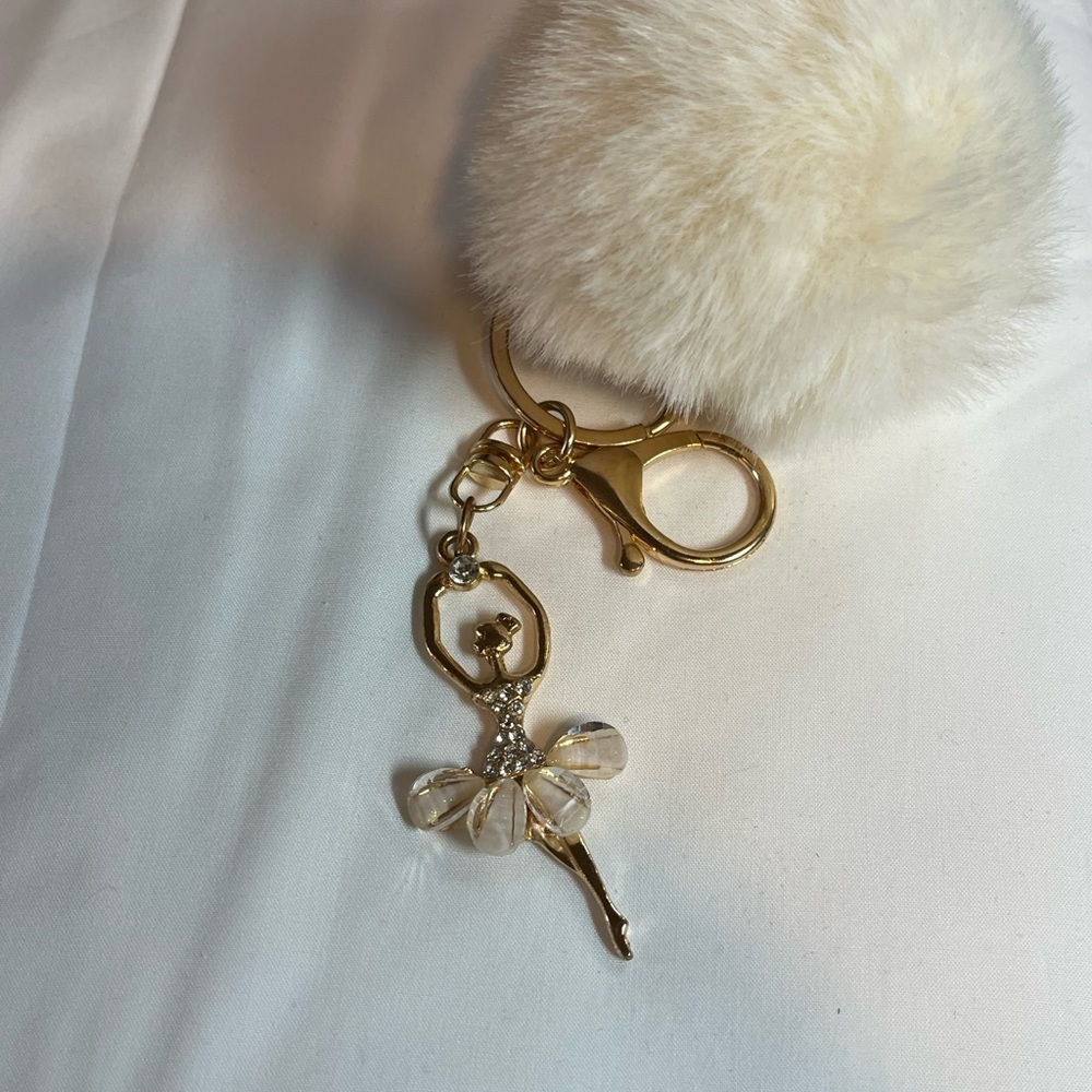 Gold and Cream Pom Pom Keychain​
